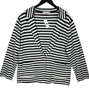 Loft Sweater Knit Blazer Jacket Womens XXL Striped Black White Office Business